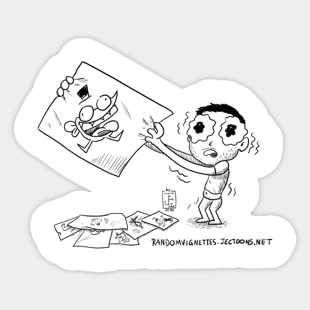 Random Vignettes - Trembling artist Sticker by Jectoons.net